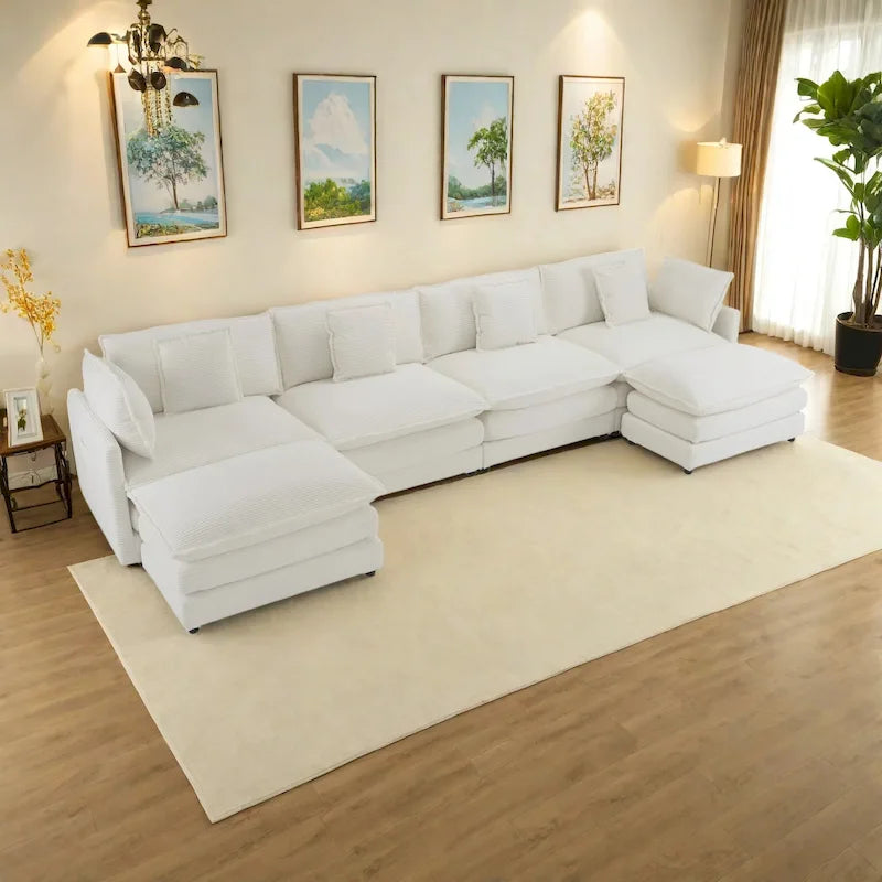 6-Piece Corduroy Modular Sectional Sofa with Side Storage Pockets