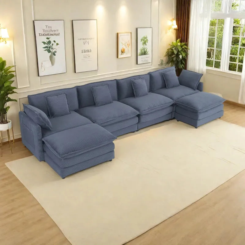 6-Piece Corduroy Modular Sectional Sofa with Side Storage Pockets