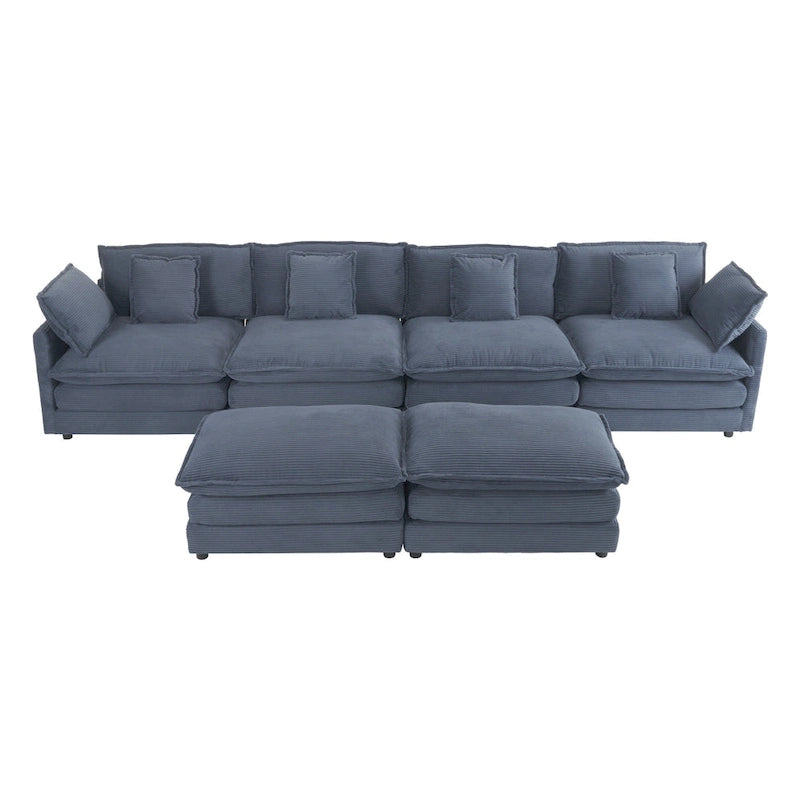 6-Piece Corduroy Modular Sectional Sofa with Side Storage Pockets