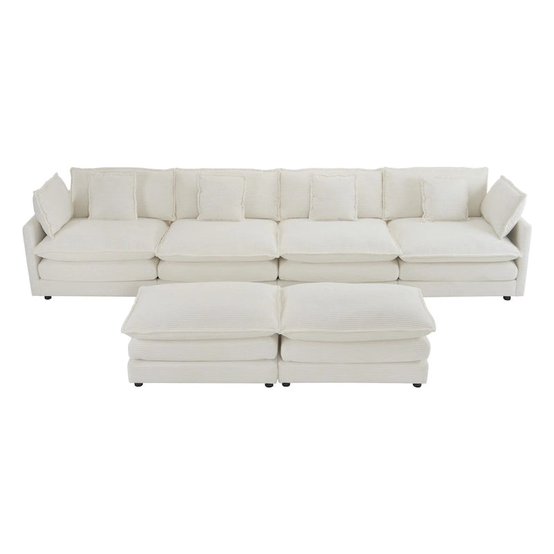 6-Piece Corduroy Modular Sectional Sofa with Side Storage Pockets