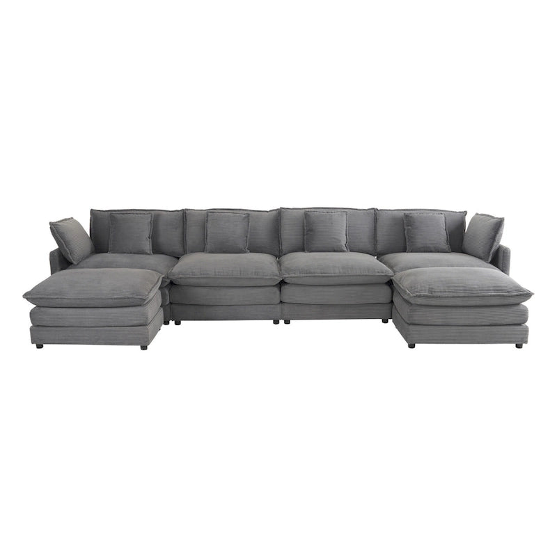 6-Piece Corduroy Modular Sectional Sofa with Side Storage Pockets