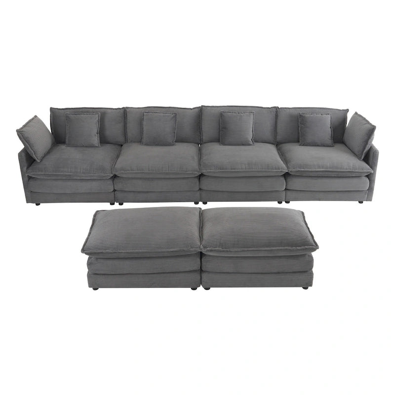6-Piece Corduroy Modular Sectional Sofa with Side Storage Pockets
