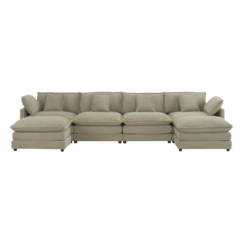 6-Piece Corduroy Modular Sectional Sofa with Side Storage Pockets