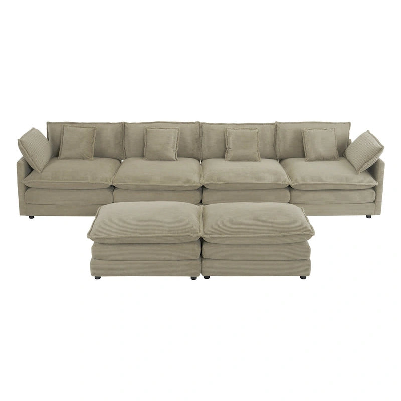 6-Piece Corduroy Modular Sectional Sofa with Side Storage Pockets