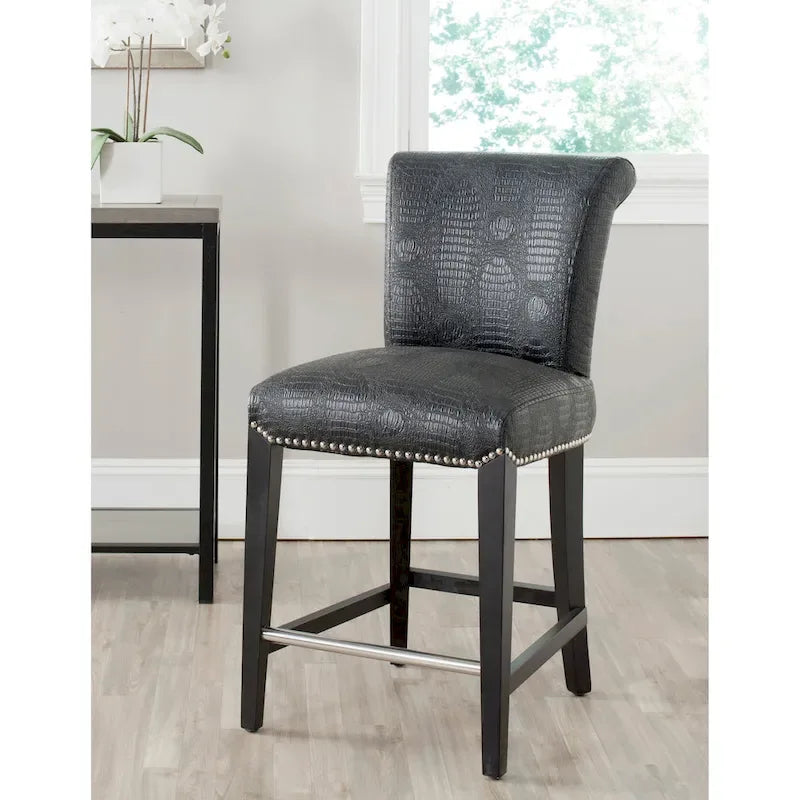23-Inch Counter Stool with Faux Leather Upholstery and Curved Back