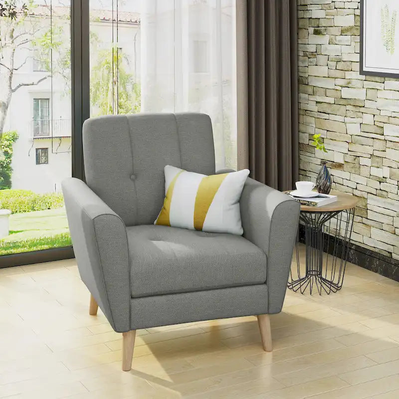 Tufted Club Chair with Rubberwood Legs