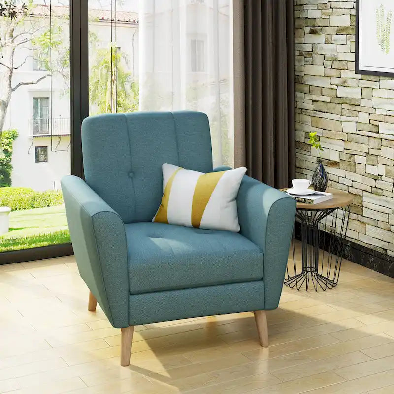 Tufted Club Chair with Rubberwood Legs