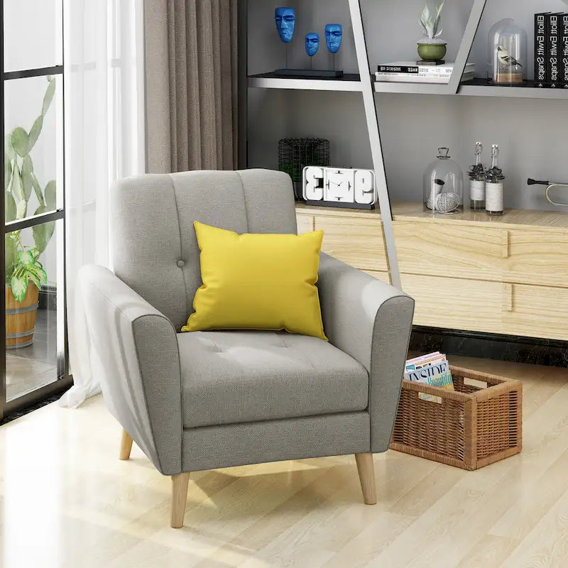Tufted Club Chair with Rubberwood Legs