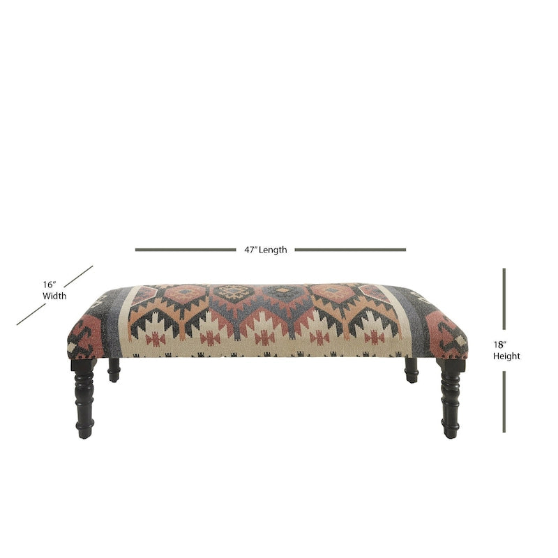 Upholstered Southwest Distressed Bench - 47 x 18 x 16 in