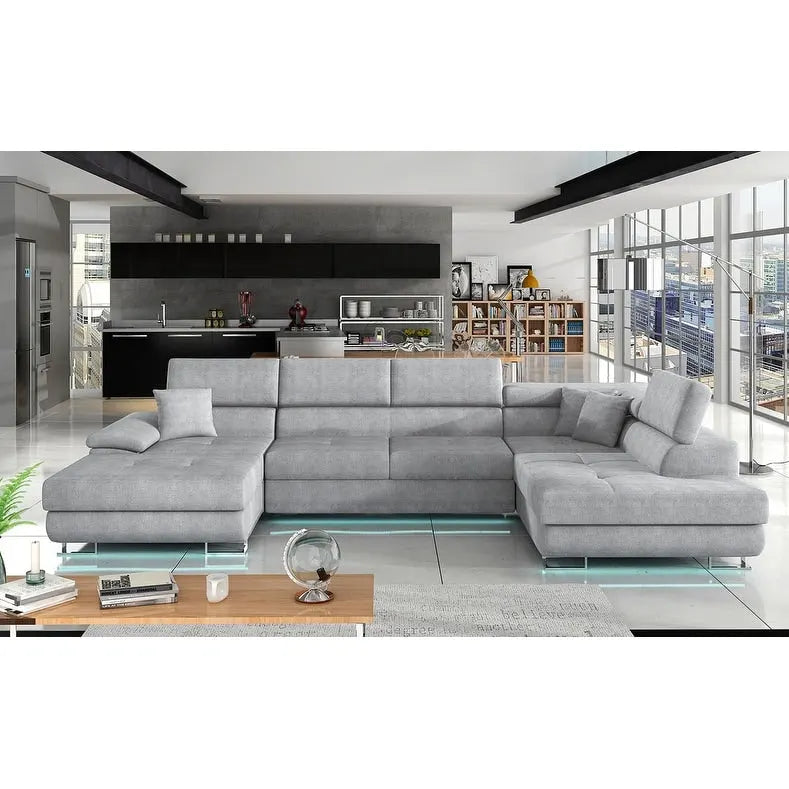 Sectional Sleeper Sofa with LED Lights and Storage