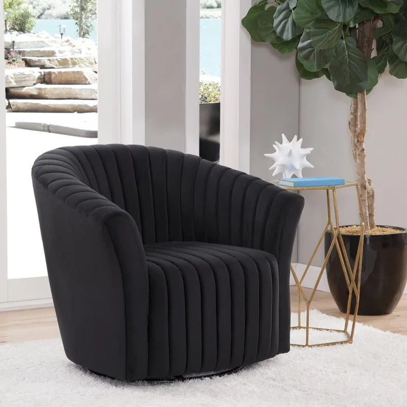 Velvet 360° Swivel Accent Chair with Tufted Channel Upholstery