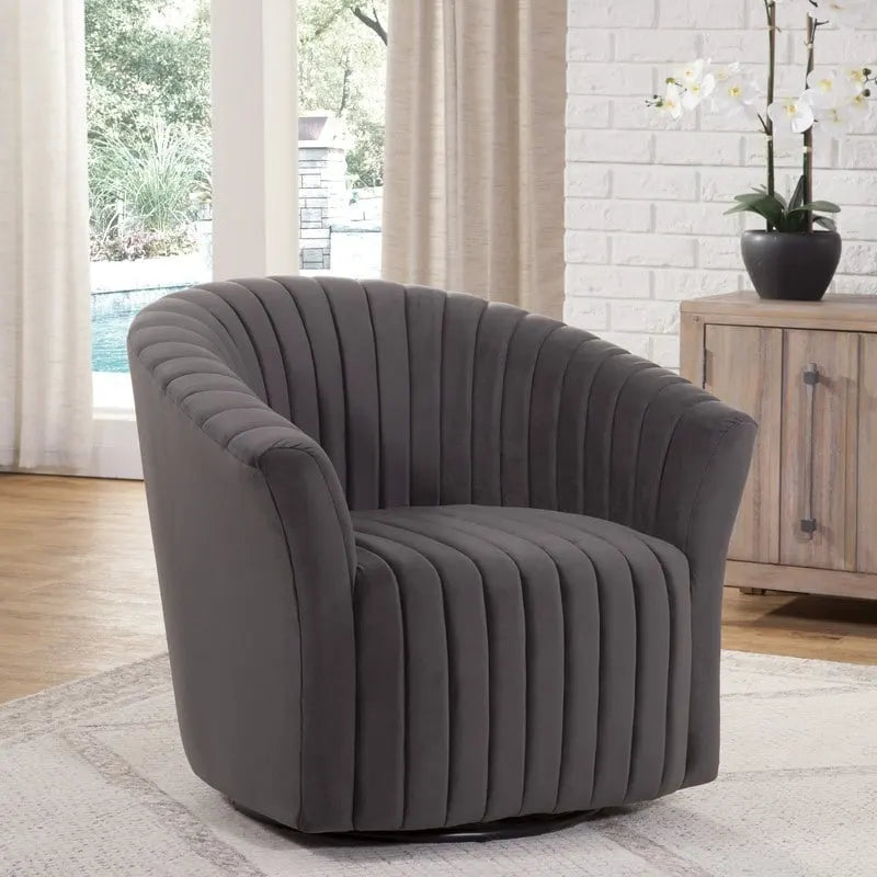 Velvet 360° Swivel Accent Chair with Tufted Channel Upholstery