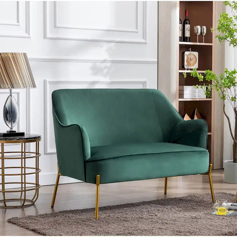 2-Seat Velvet Loveseat Sofa with Gold Chrome Legs