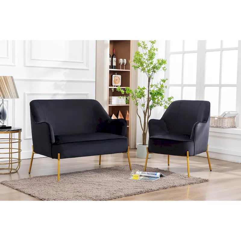 2-Seat Velvet Loveseat Sofa with Gold Chrome Legs