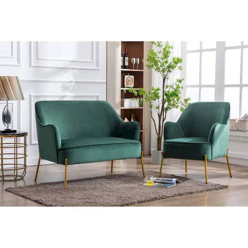 2-Seat Velvet Loveseat Sofa with Gold Chrome Legs