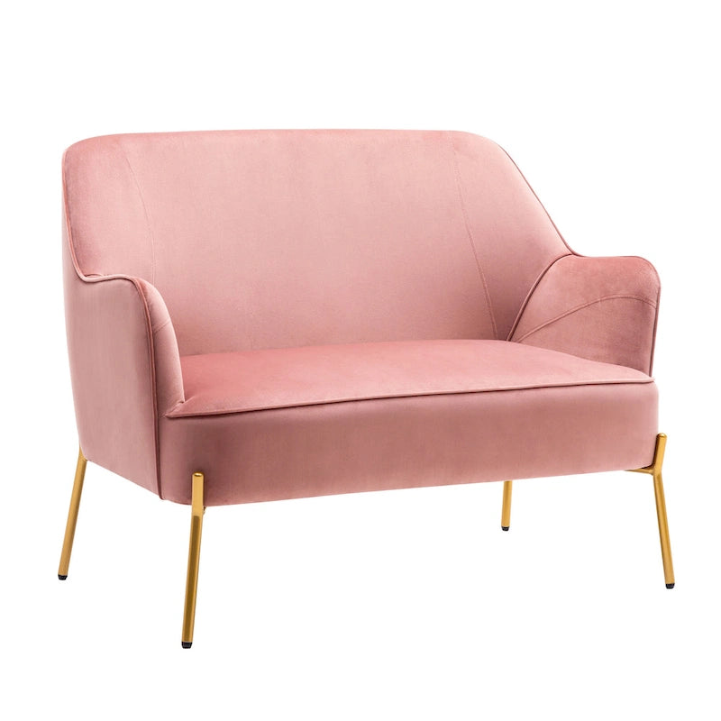 2-Seat Velvet Loveseat Sofa with Gold Chrome Legs