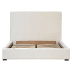 White Linen Upholstered Platform Bed