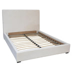 White Linen Upholstered Platform Bed