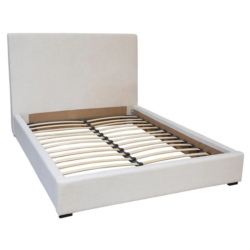 White Linen Upholstered Platform Bed