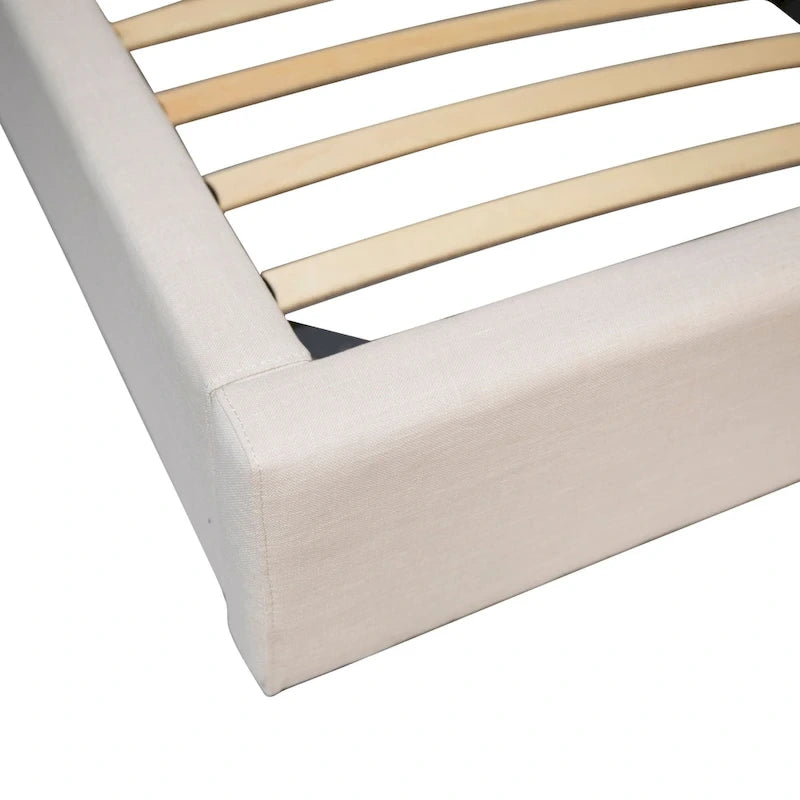 White Linen Upholstered Platform Bed