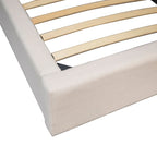 White Linen Upholstered Platform Bed