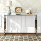 48-Inch Ripple Glass Top Sofa Table with Open Steel Frame