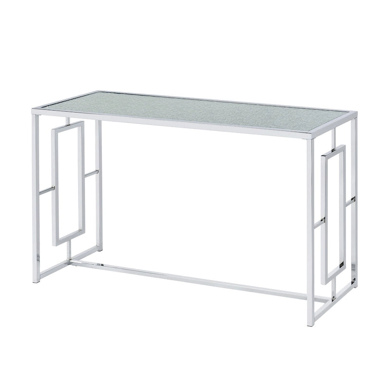 48-Inch Ripple Glass Top Sofa Table with Open Steel Frame