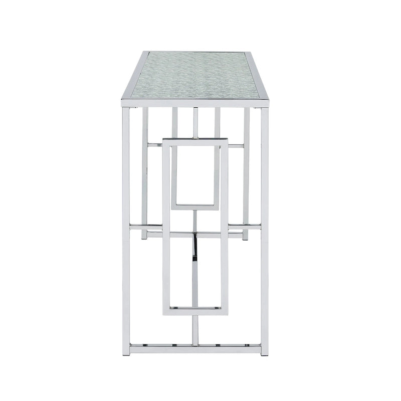 48-Inch Ripple Glass Top Sofa Table with Open Steel Frame