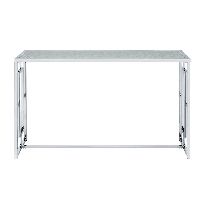 48-Inch Ripple Glass Top Sofa Table with Open Steel Frame