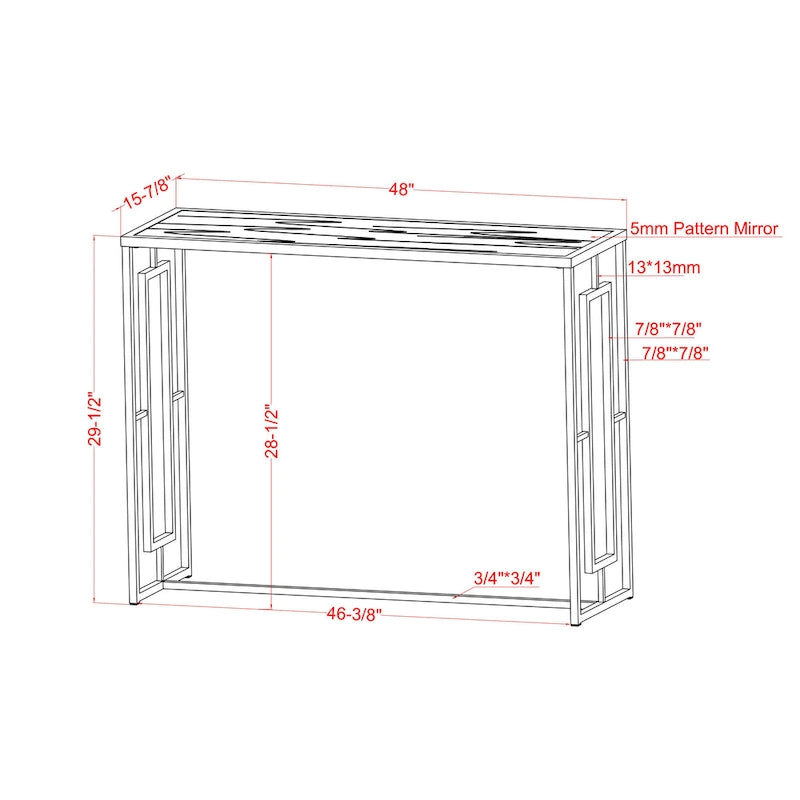 48-Inch Ripple Glass Top Sofa Table with Open Steel Frame
