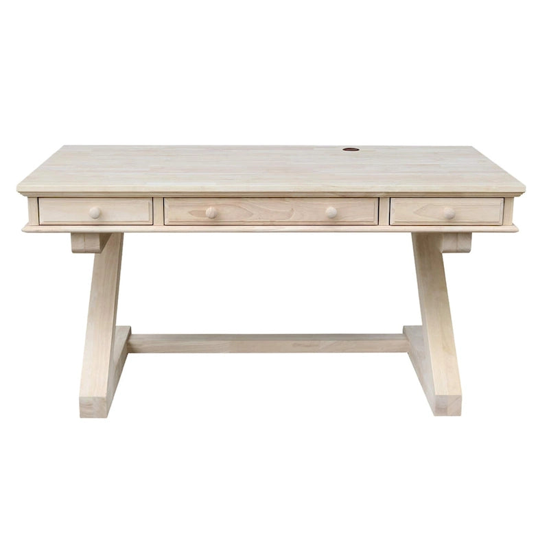 Solid Wood Unfinished Executive Desk with Decorative Base
