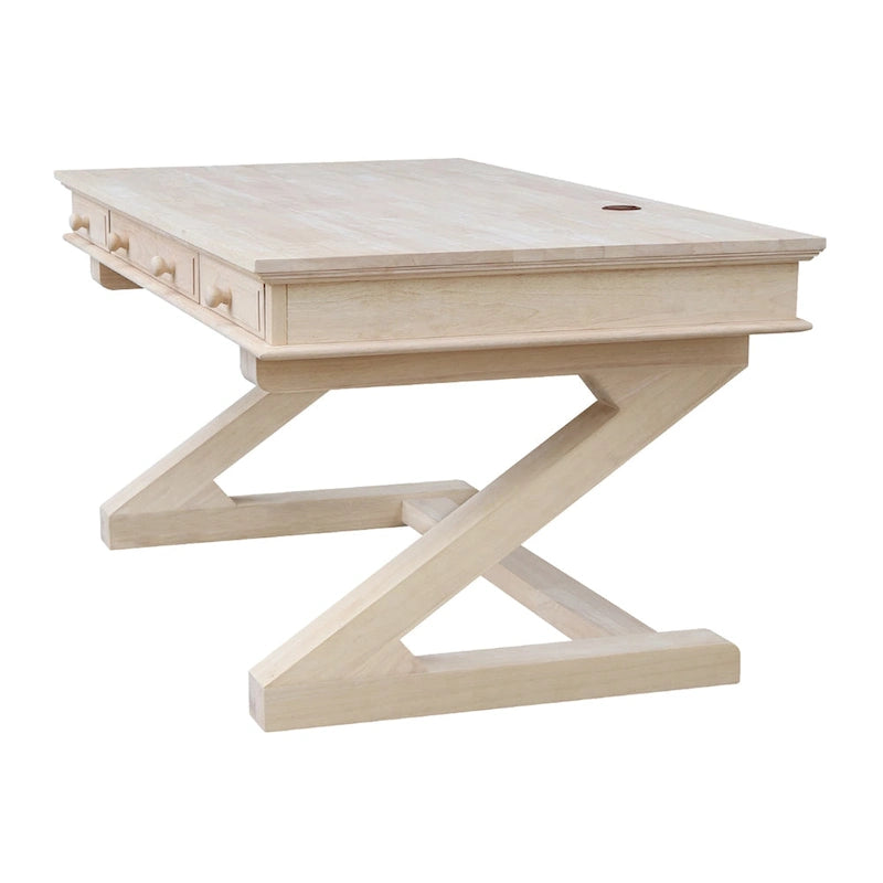 Solid Wood Unfinished Executive Desk with Decorative Base