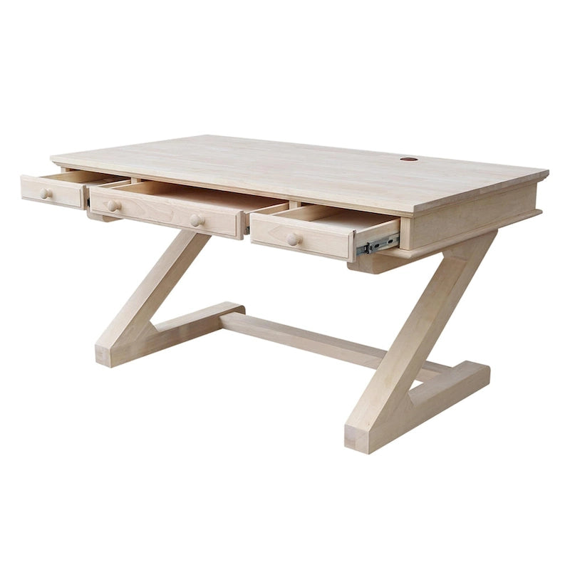 Solid Wood Unfinished Executive Desk with Decorative Base