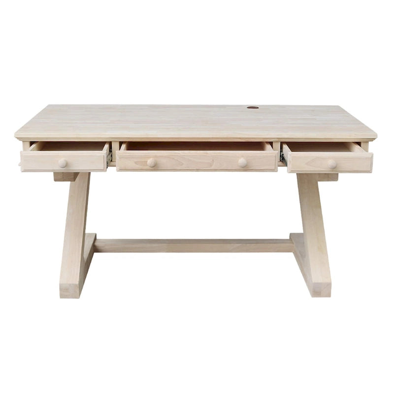 Solid Wood Unfinished Executive Desk with Decorative Base