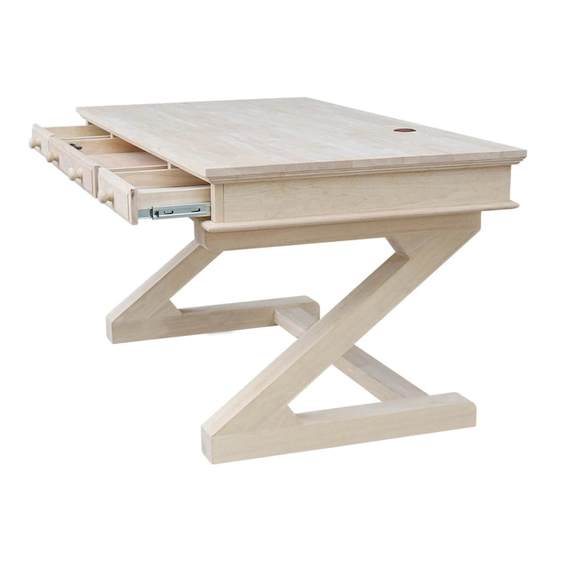 Solid Wood Unfinished Executive Desk with Decorative Base