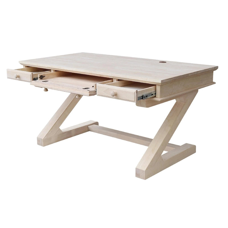 Solid Wood Unfinished Executive Desk with Decorative Base