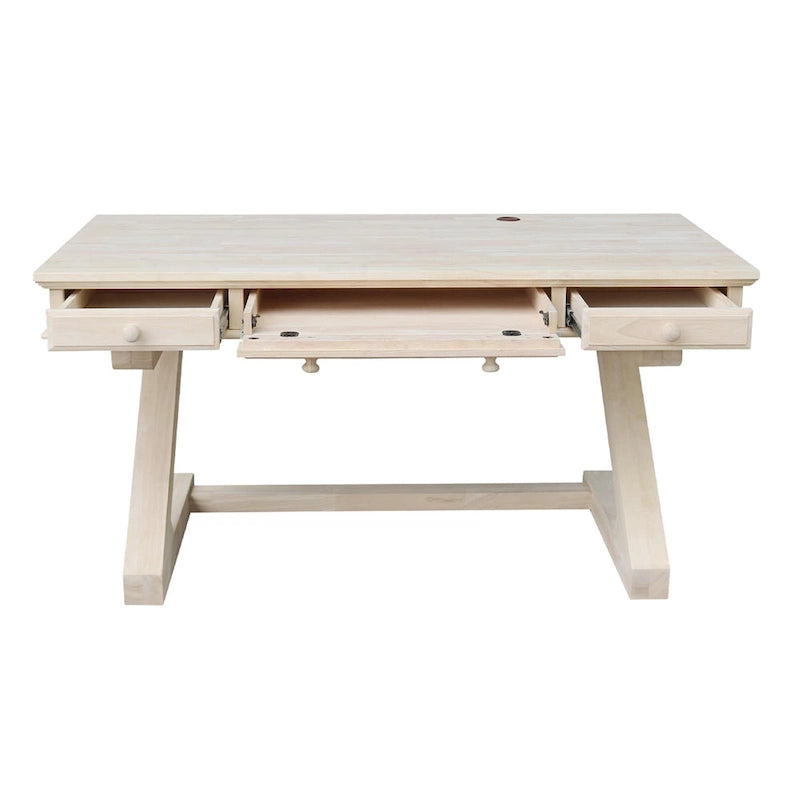 Solid Wood Unfinished Executive Desk with Decorative Base