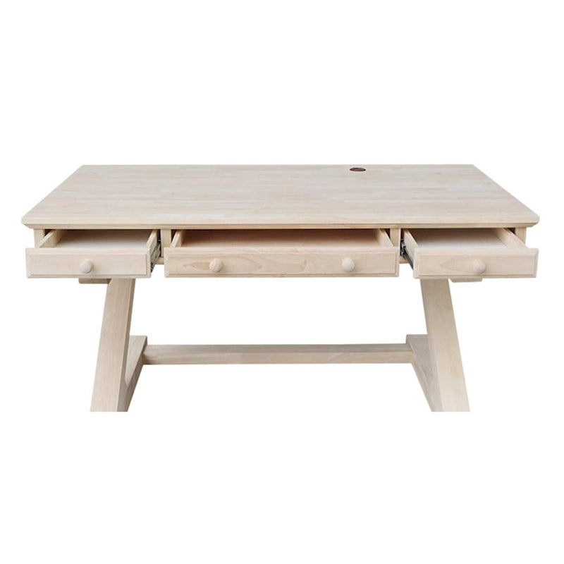 Solid Wood Unfinished Executive Desk with Decorative Base