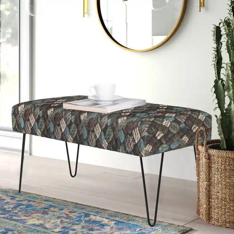 Rectangular Bench Ottoman with Fabric Seat and Metal Legs
