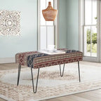 Rectangular Bench Ottoman with Fabric Seat and Metal Legs