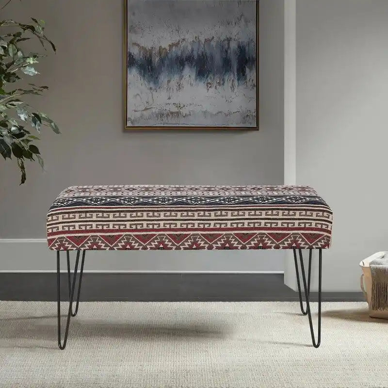 Rectangular Bench Ottoman with Fabric Seat and Metal Legs