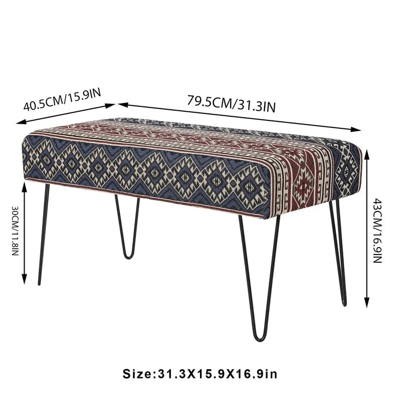 Rectangular Bench Ottoman with Fabric Seat and Metal Legs