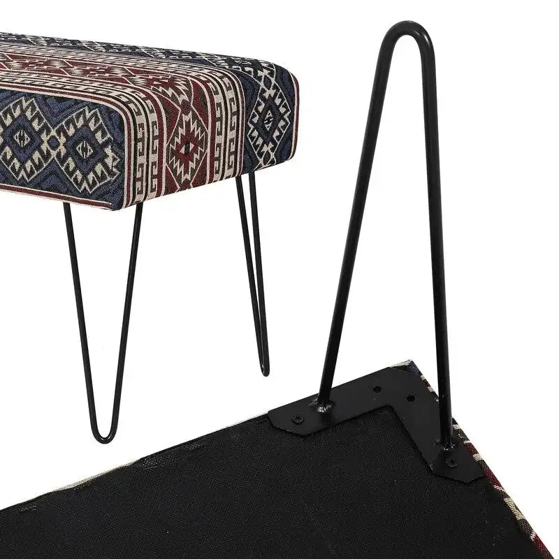 Rectangular Bench Ottoman with Fabric Seat and Metal Legs