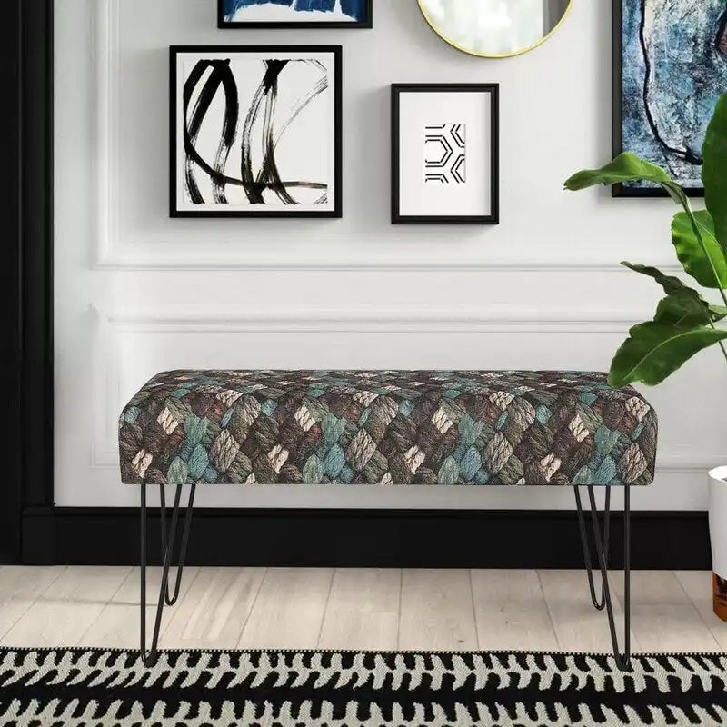 Rectangular Bench Ottoman with Fabric Seat and Metal Legs