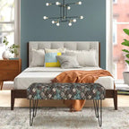 Rectangular Bench Ottoman with Fabric Seat and Metal Legs