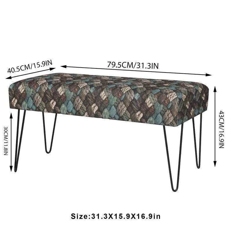 Rectangular Bench Ottoman with Fabric Seat and Metal Legs