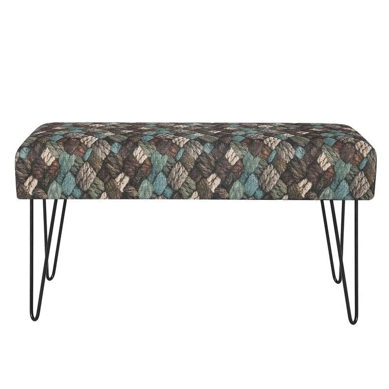 Rectangular Bench Ottoman with Fabric Seat and Metal Legs