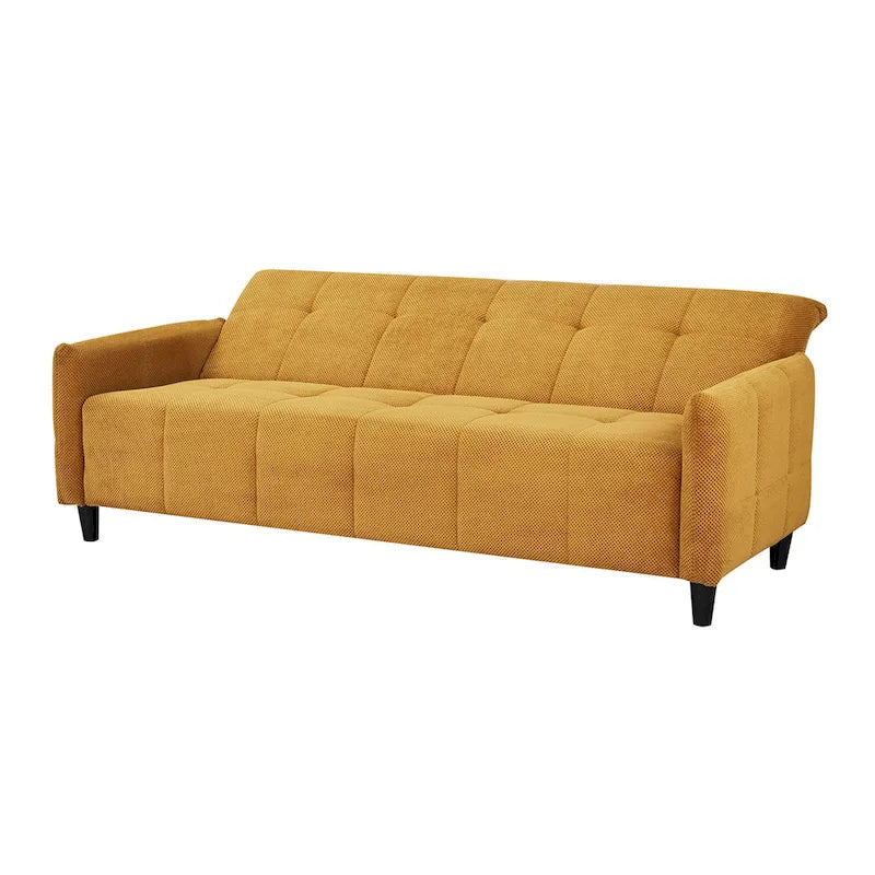 79-Inch Mustard Fabric Sofa Bed with Biscuit Tufting
