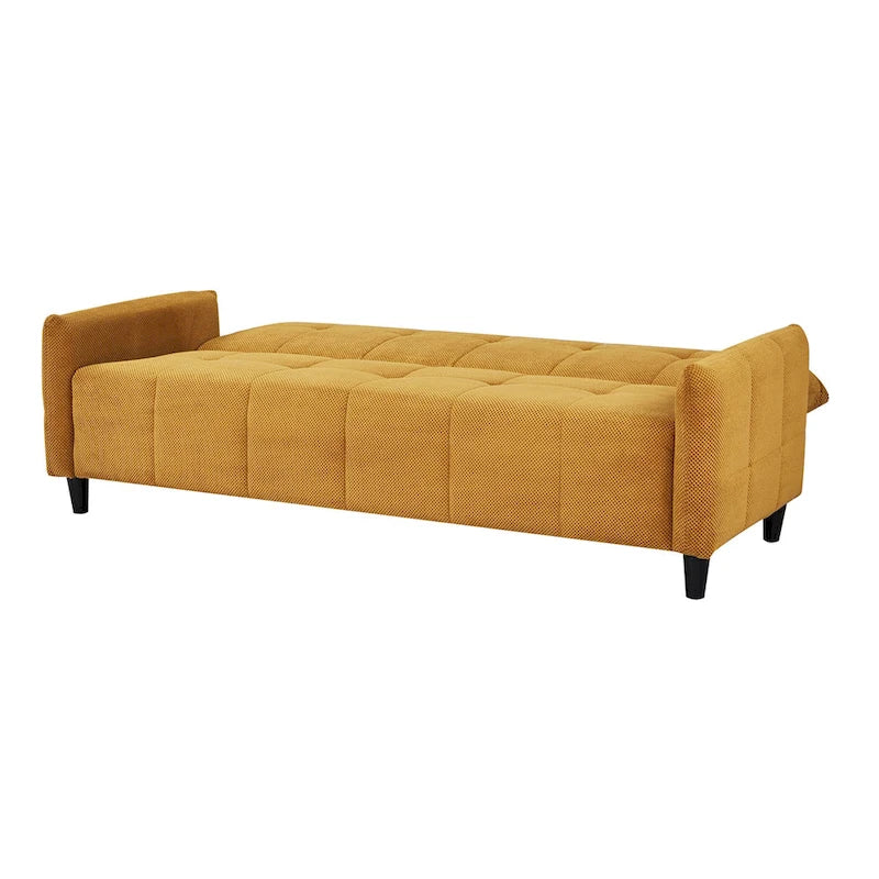 79-Inch Mustard Fabric Sofa Bed with Biscuit Tufting