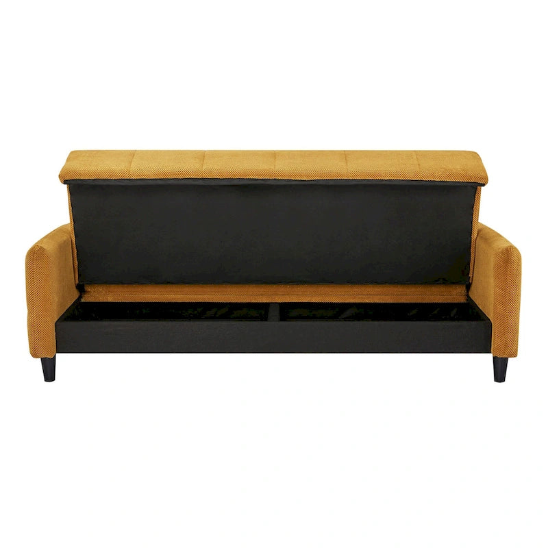 79-Inch Mustard Fabric Sofa Bed with Biscuit Tufting
